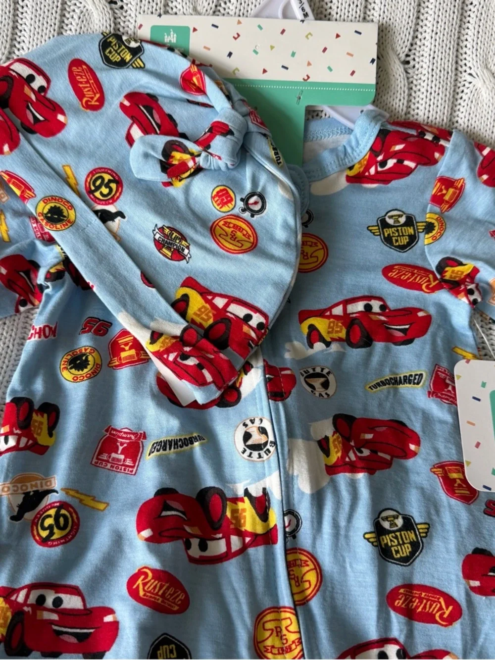 Disney Baby Lightning McQueen Footed Sleeper Bamboo Set NEW 3 6 Months Hat Gift